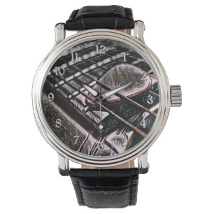 Gitarrenstreifen in Leder-Armbanduhr Armbanduhr