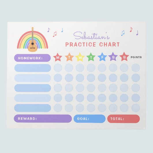 Gitarrenübungs-Musiknoten Rainbow Reward Chart Notizblock
