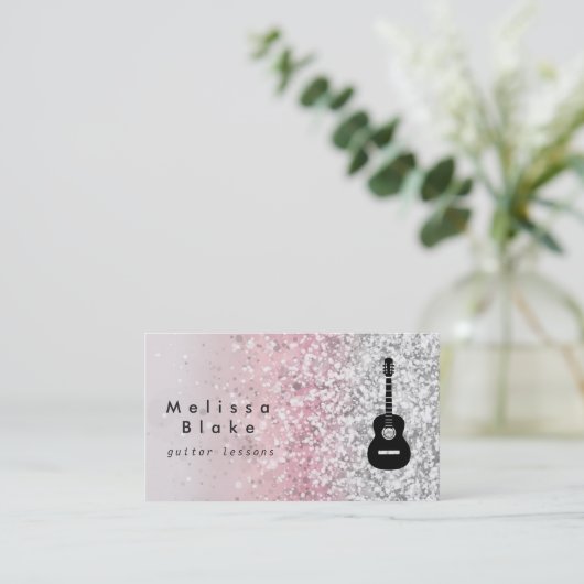 Gitarrenunterricht Imitate Glitzer funkelnde Wirku Visitenkarte (Stehend Vorderseite)