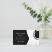 Gitarrenunterricht QR Code Musical Schwarz-weiß Visitenkarte (Stehend Vorderseite)