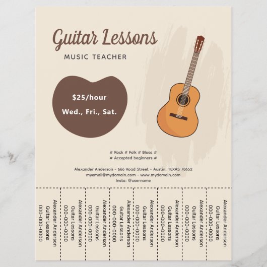 Gitarrenunterricht reißt den Strips-Flyer ab Flyer (Vorne)