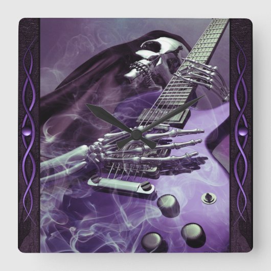 Gitarrenwall-Uhr des Grim Sensenmanns Quadratische Wanduhr (Vorderseite)