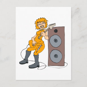 Gitarrenweibin punk orange gegen Lautsprecher.png Postkarte