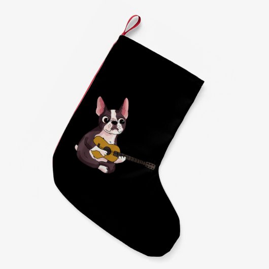 Gitarrist Frenchie Bulldog-Geschenk Kleiner Weihnachtsstrumpf (Vorderansicht (hängend))