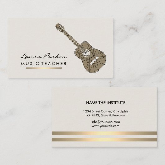 Gitarrist-Instrument-Musik-Lehrer-Gold Visitenkarte (Vorne/Hinten)