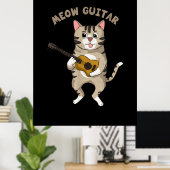 Gitarrist Meow Guitar Niedlich Cat Playing Gitarre Poster (Heimbüro)
