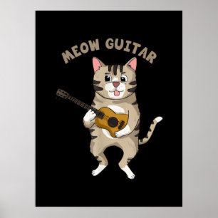 Gitarrist Meow Guitar Niedlich Cat Playing Gitarre Poster