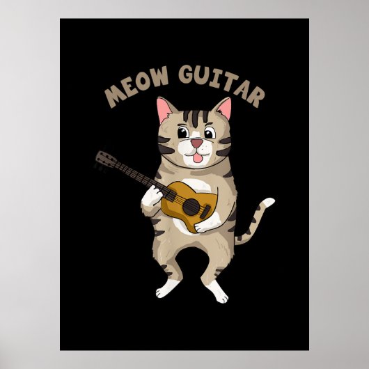 Gitarrist Meow Guitar Niedlich Cat Playing Gitarre Poster (Vorne)