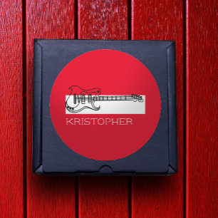 Gitarrist minimalistisch Schwarz-weiß Rot Moderne  Runder Aufkleber