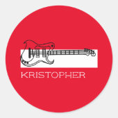 Gitarrist minimalistisch Schwarz-weiß Rot Moderne  Runder Aufkleber (Vorderseite)