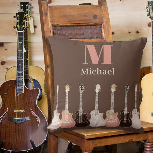 Gitarrist Mit Monogramm Guitars Brown Kissen