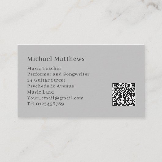Gitarrist Music Beruflicher QR-Code Visitenkarte (Rückseite)