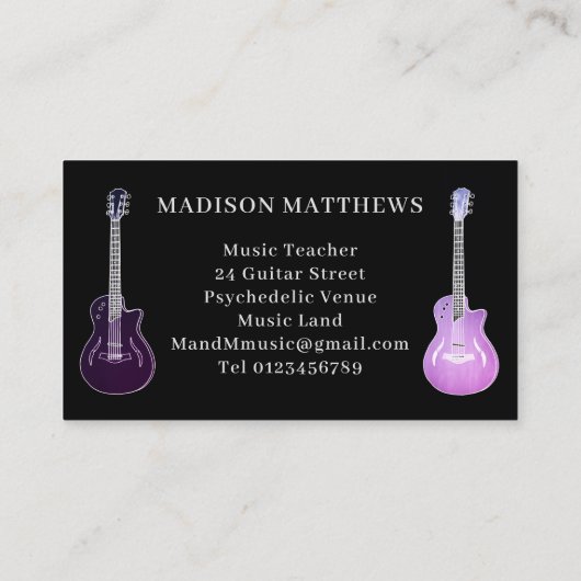 Gitarrist Musician Music Teacher Pink Black Visitenkarte (Rückseite)