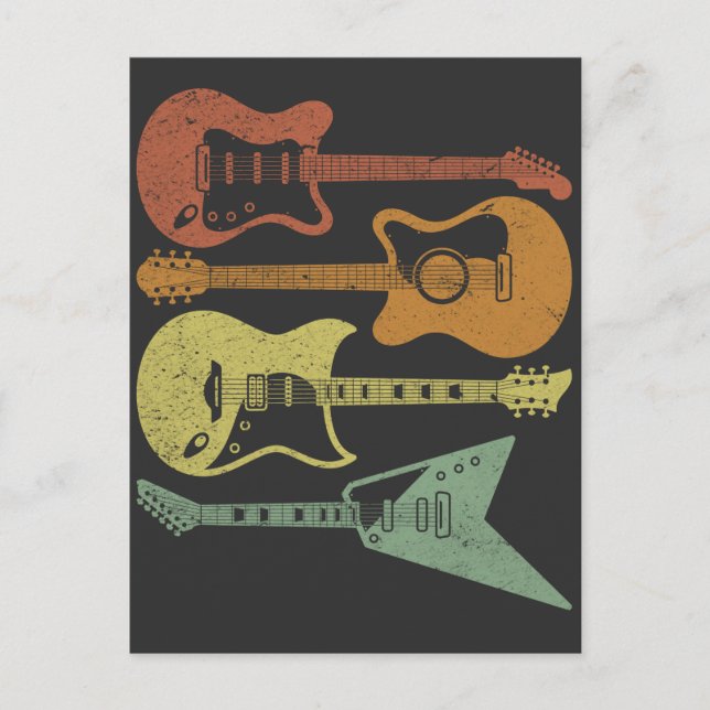 Gitarrist Retro Music Instruments Vintage Gitarre Postkarte (Vorderseite)