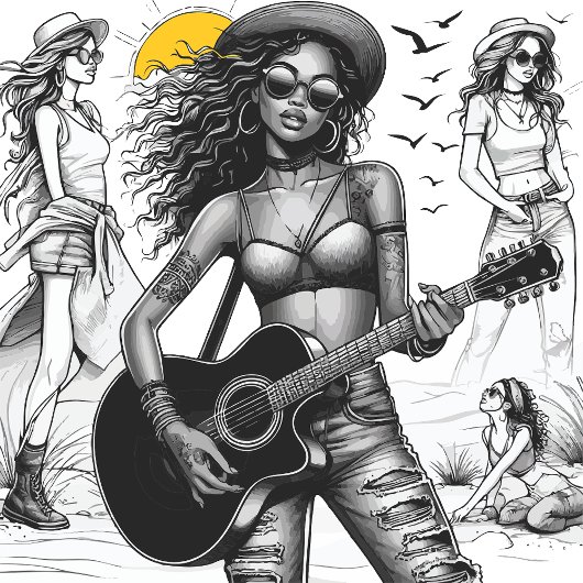 Gitarrist Rock Star Girl w T-Shirt