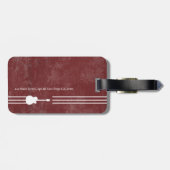 Gitarrist Travellame auf rot gealtertem Rot Gepäckanhänger (Rückseite horizontal)