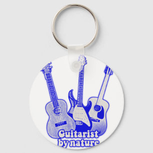 Gitarrist von Natur aus. Retro-blaue Gitarre Schlüsselanhänger