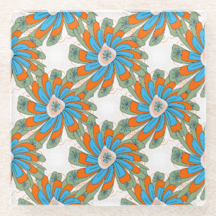 Gitter Blumen abstrakt Textildruck Glasuntersetzer