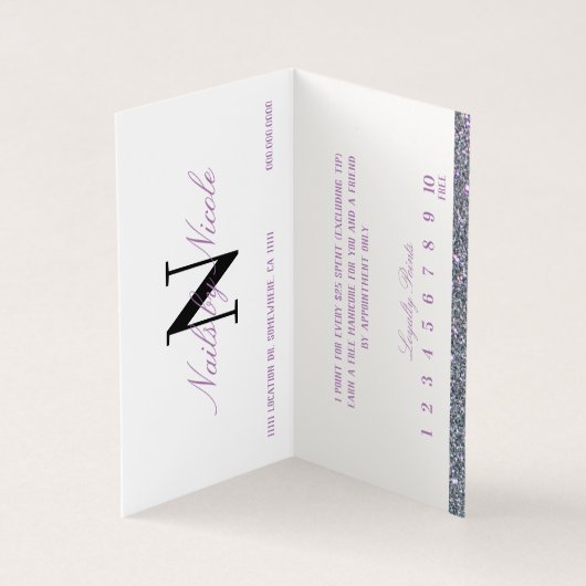 Gitter Contrast Monogram Nail/Beauty Loyalty Visitenkarten (Innenseite)