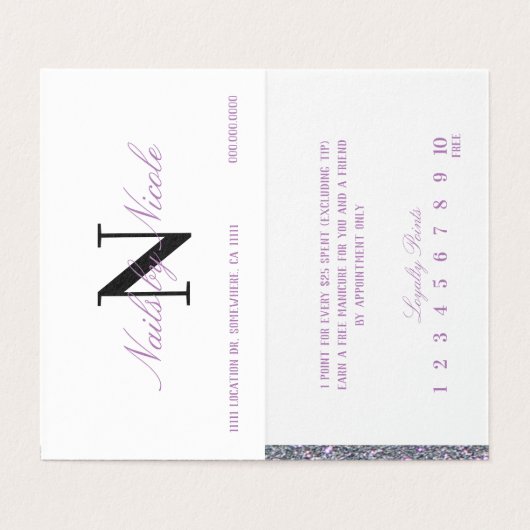 Gitter Contrast Monogram Nail/Beauty Loyalty Visitenkarten (Innenseite Aufgefaltet)