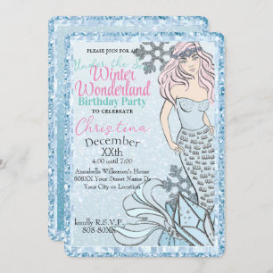 Gitter Frozen Mermaid Princess Winter Theme Party Einladung