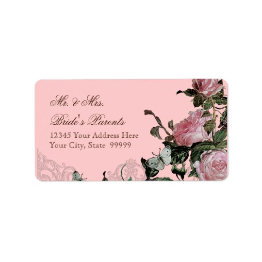 Gitter-Rosen-Vintager rosa Rosen-Schmetterlings-Wi Adressaufkleber