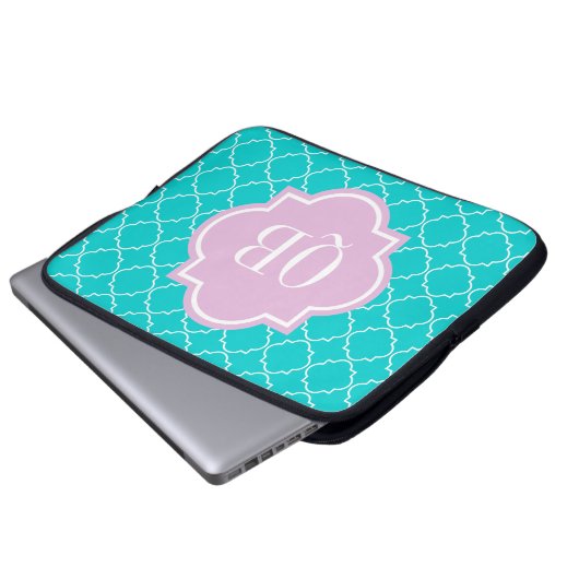 Gittermonogramm-Laptophülse des Türkises Laptopschutzhülle (Vorne Knopf)