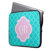 Gittermonogramm-Laptophülse des Türkises Laptopschutzhülle (Vorderseite Links)