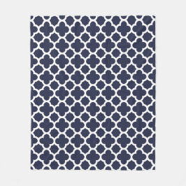 Gittermuster Navy Blue und White Quatrefolie Fleecedecke