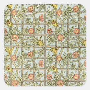 Gitterwerk von William Morris, Vintage-Gartentexti Quadratischer Aufkleber