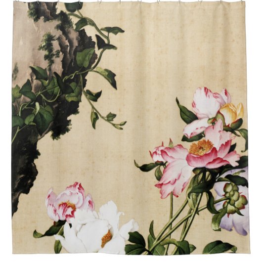 Giuseppe Castiglione - Paeony Fine Art Duschvorhang (Vorderseite)