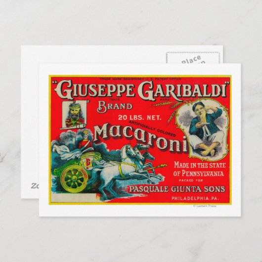 Giuseppe Garibaldi Macaroni Label Postkarte (Vorne/Hinten)