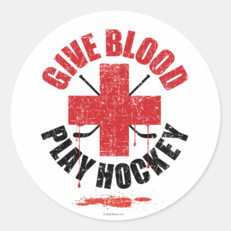 Give Blood Play Hockey v1 Runder Aufkleber
