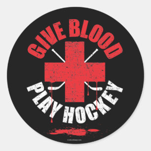 Give Blood Play Hockey v1 Runder Aufkleber