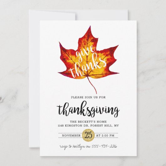 "Give dank" Moderner Erntedank für Herbstleaf Einladung (Vorderseite)