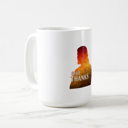 GIVE THANKS COFFEE MUG KAFFEETASSE (Vorderseite Links)