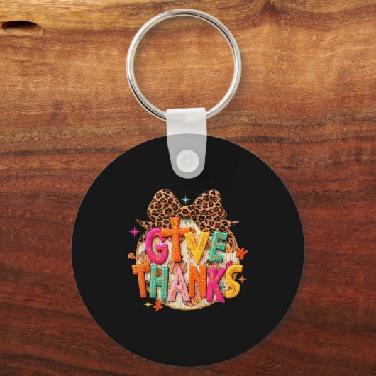 Give Thanks, Fall Leopard Coquette Bow, Preppy Tha Schlüsselanhänger (Vorderseite)