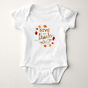Give Thanks Fall Rustic Thanksgiving Monogram Baby Strampler