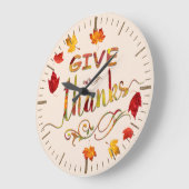 Give Thanks Fall Rustic Thanksgiving Monogram Große Wanduhr (Winkel)