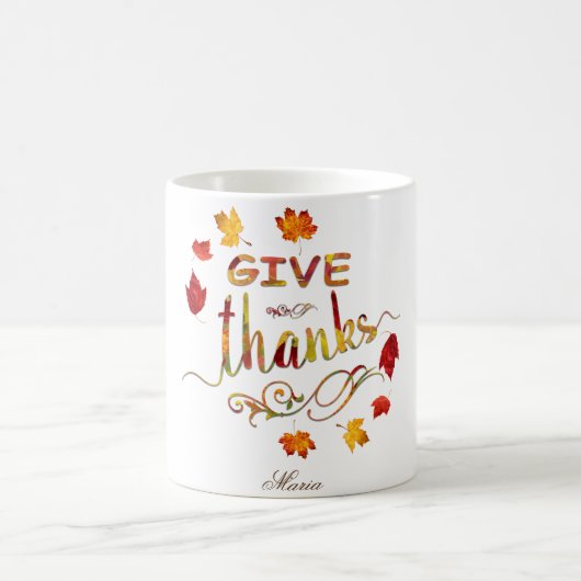 Give Thanks Fall Rustic Thanksgiving Monogram Kaffeetasse (Mittel)