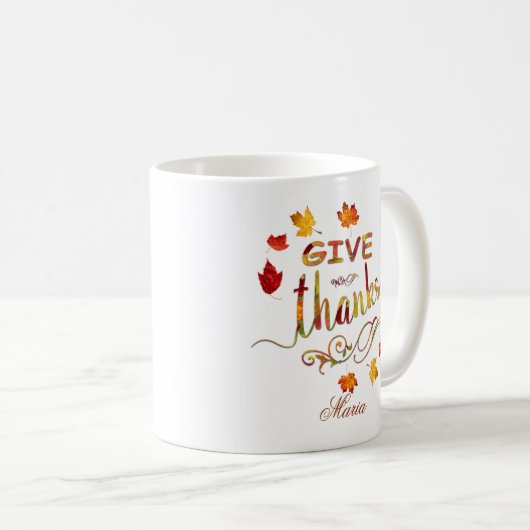 Give Thanks Fall Rustic Thanksgiving Monogram Kaffeetasse (VorderseiteRechts)
