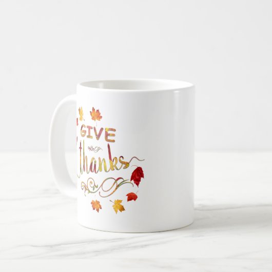 Give Thanks Fall Rustic Thanksgiving Monogram Kaffeetasse (Vorderseite Links)