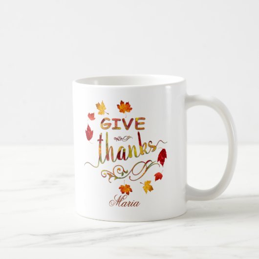Give Thanks Fall Rustic Thanksgiving Monogram Kaffeetasse (Rechts)