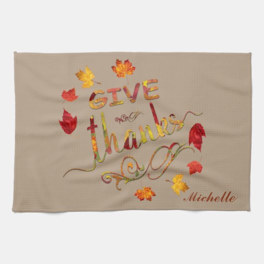 Give Thanks Fall Rustic Thanksgiving Monogram Küchentuch (Horizontal)
