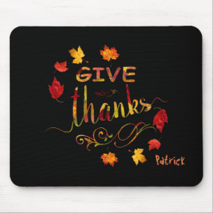 Give Thanks Fall Rustic Thanksgiving Monogram Mousepad