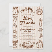 Give Thanks Hand Drawn Doodle Friendsgiving Dinner Einladung (Vorderseite)