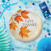 Give Thanks – Minimalist Autumn Leaves Pappteller (Party)