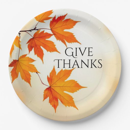 Give Thanks – Minimalist Autumn Leaves Pappteller (Vorderseite)