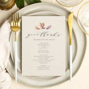 Give thanks Thanksgiving menu Menükarte