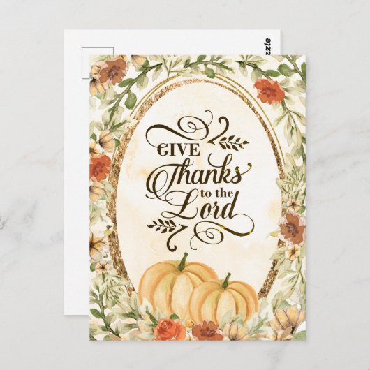 Give Thanks to the Lord Autumn Flowers & Pumpkins Postkarte (Vorne/Hinten)